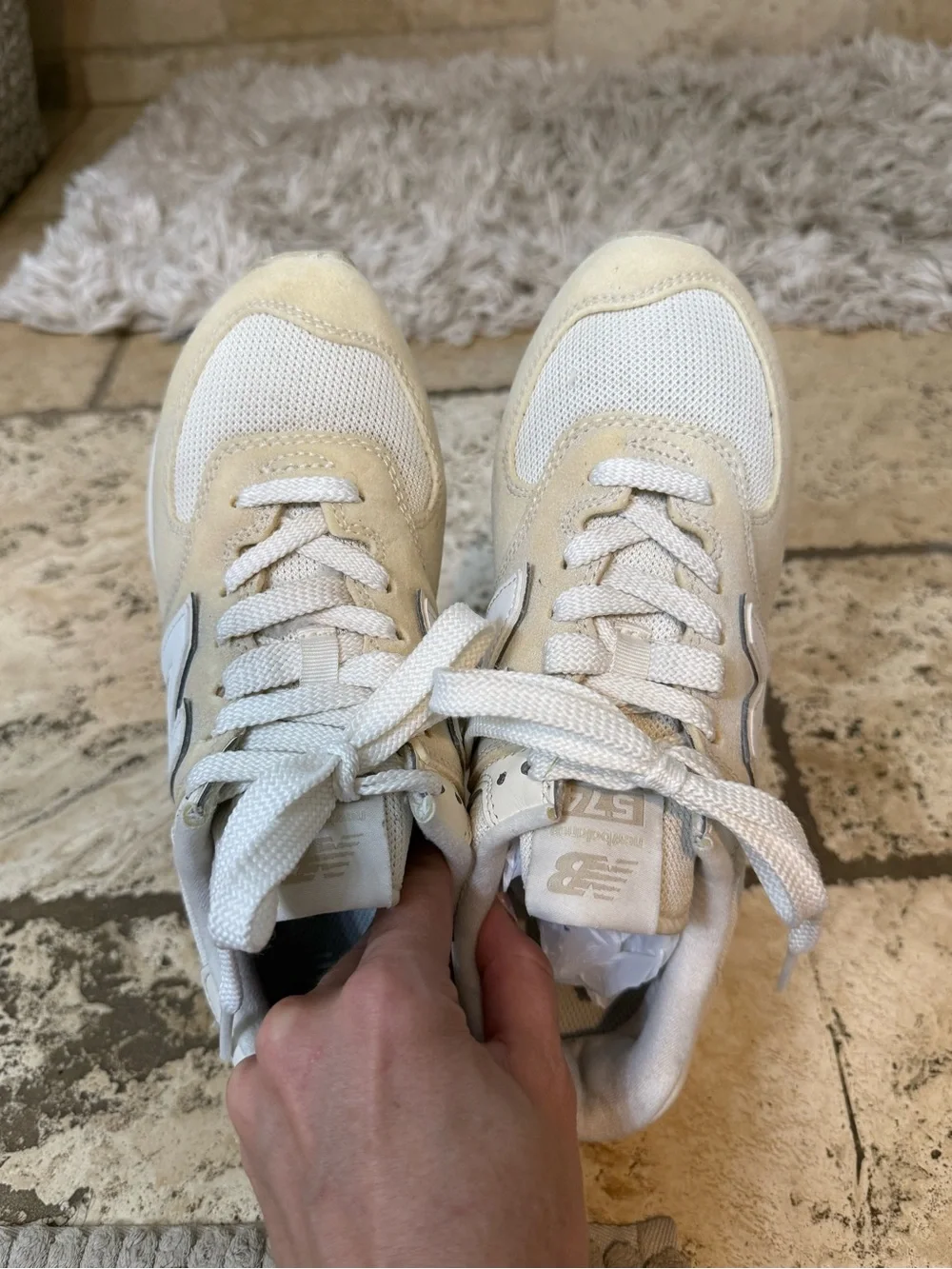New Balance Women's Cream and White Platform Athletic Sneakers